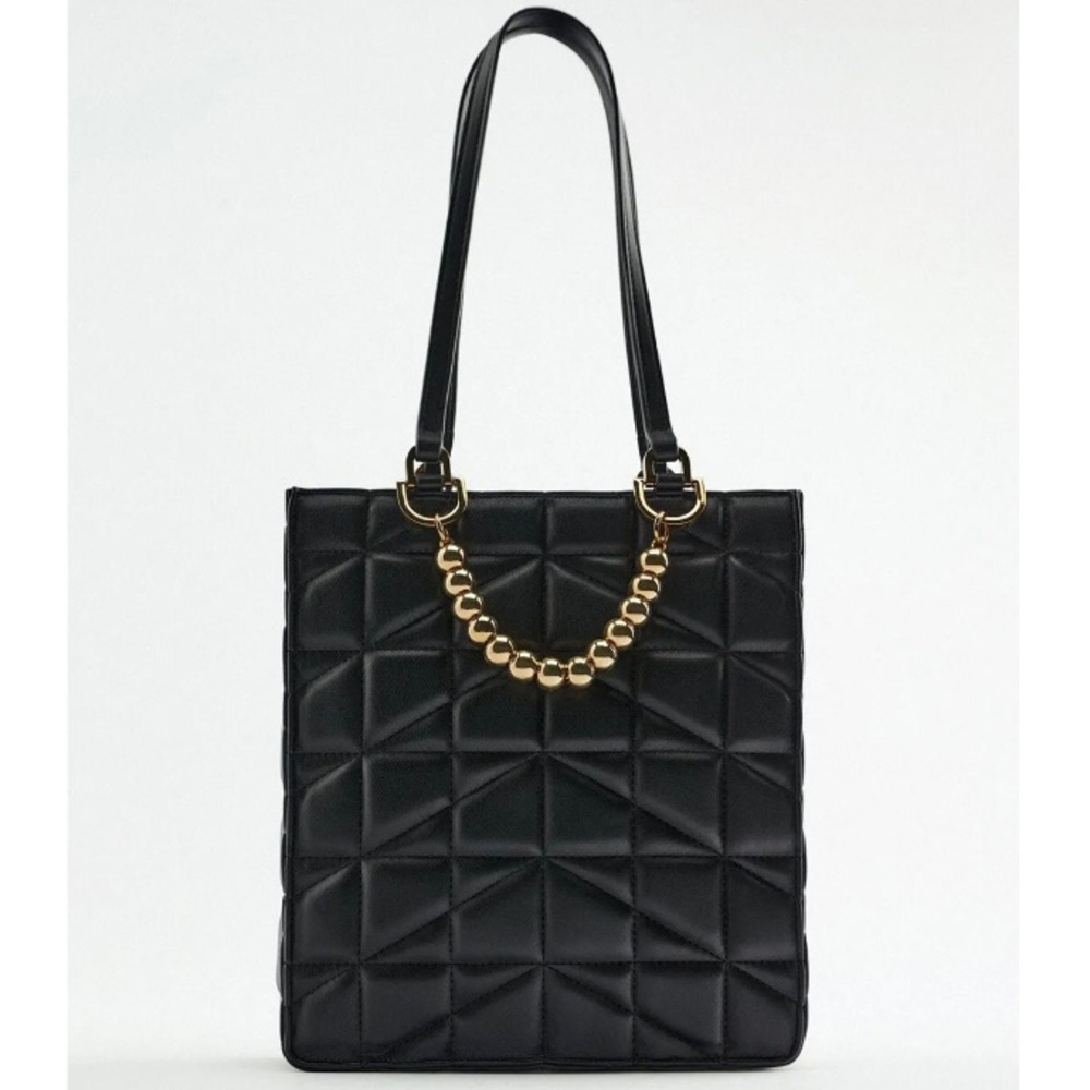 Zara Black Quilted Shopper Bag - Picture 4 of 10